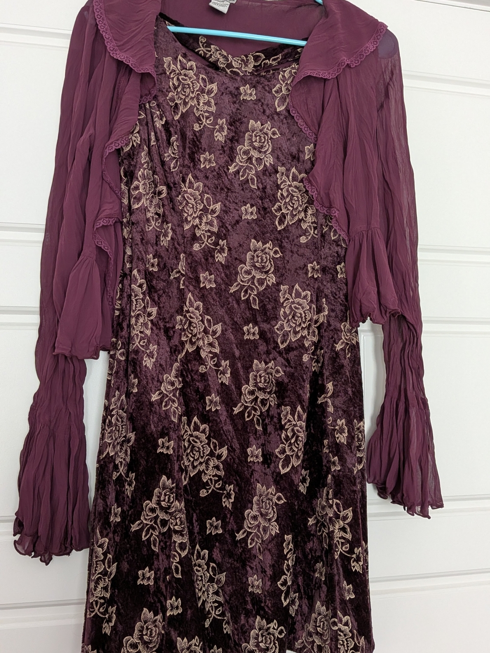 90s Plum Floral Velvet Midi Dress